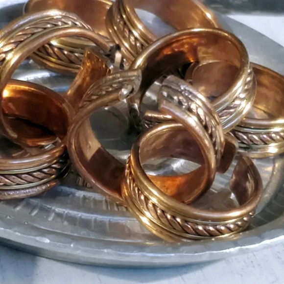 Ethnic Tribal India Brass and Copper Adjustable Handcrafted Artisan Metal Ring - Picture 7 of 12
